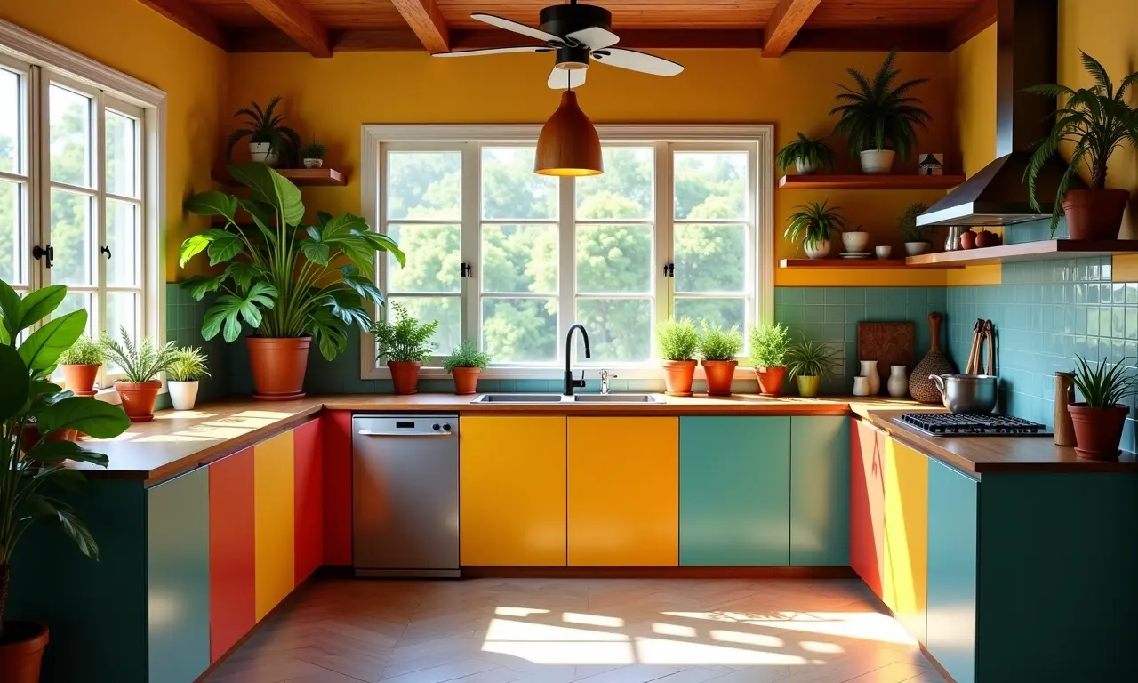 Cozinha moderna e colorida com decoração brasileira.