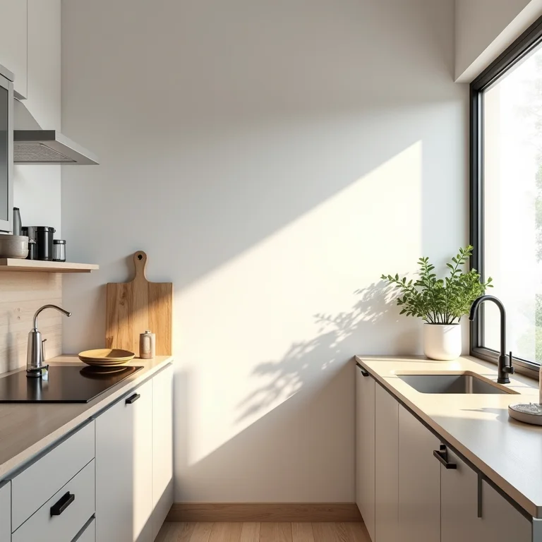 Cozinha pequena com bancada americana otimizada