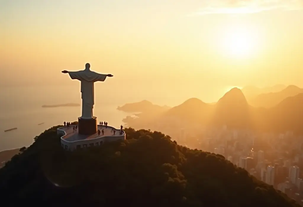 Cristo Redentor ao amanhecer no Rio de Janeiro