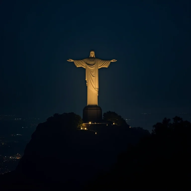 Cristo Redentor iluminado à noite no Rio