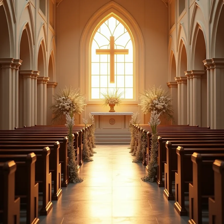 Decoração de casamento que bloqueia a visão do altar na igreja