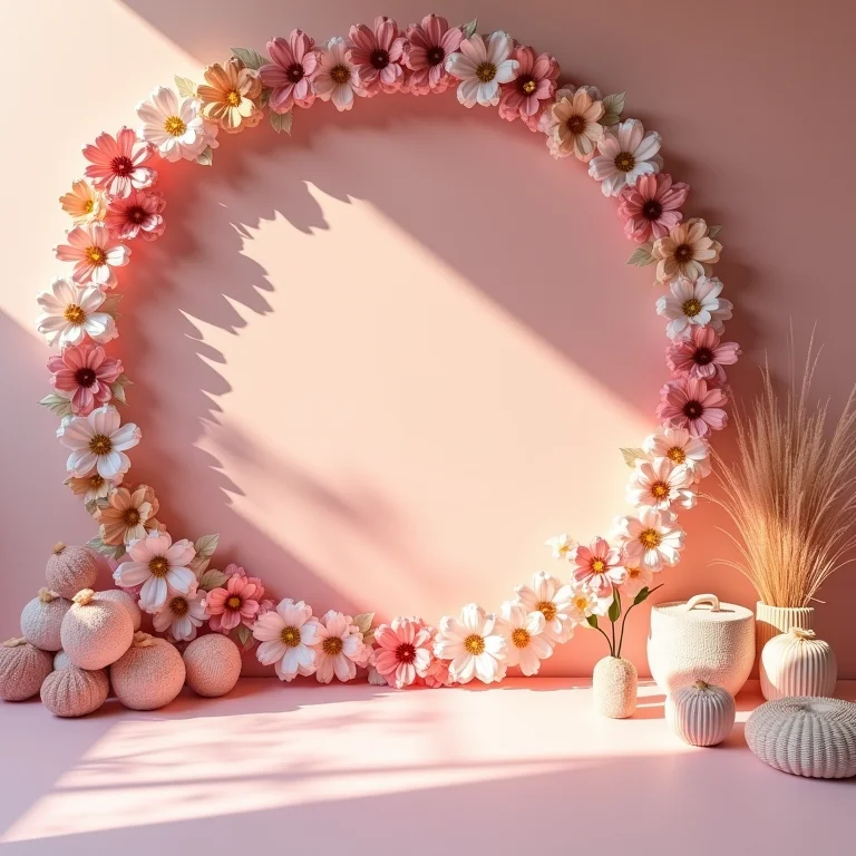 Decoração de festa com flores de papel em ambiente festivo