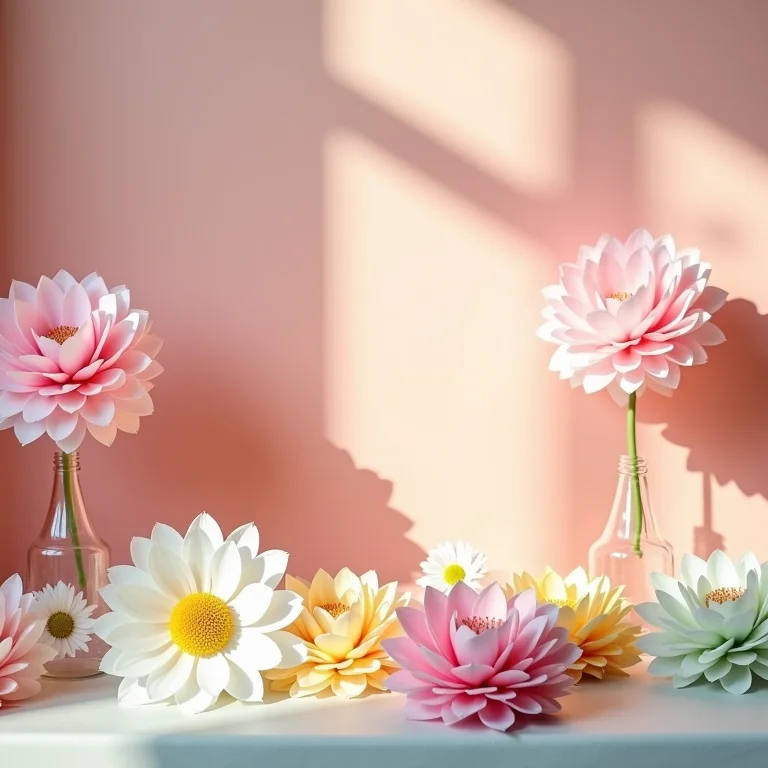 Decoração de festa com flores de papel.