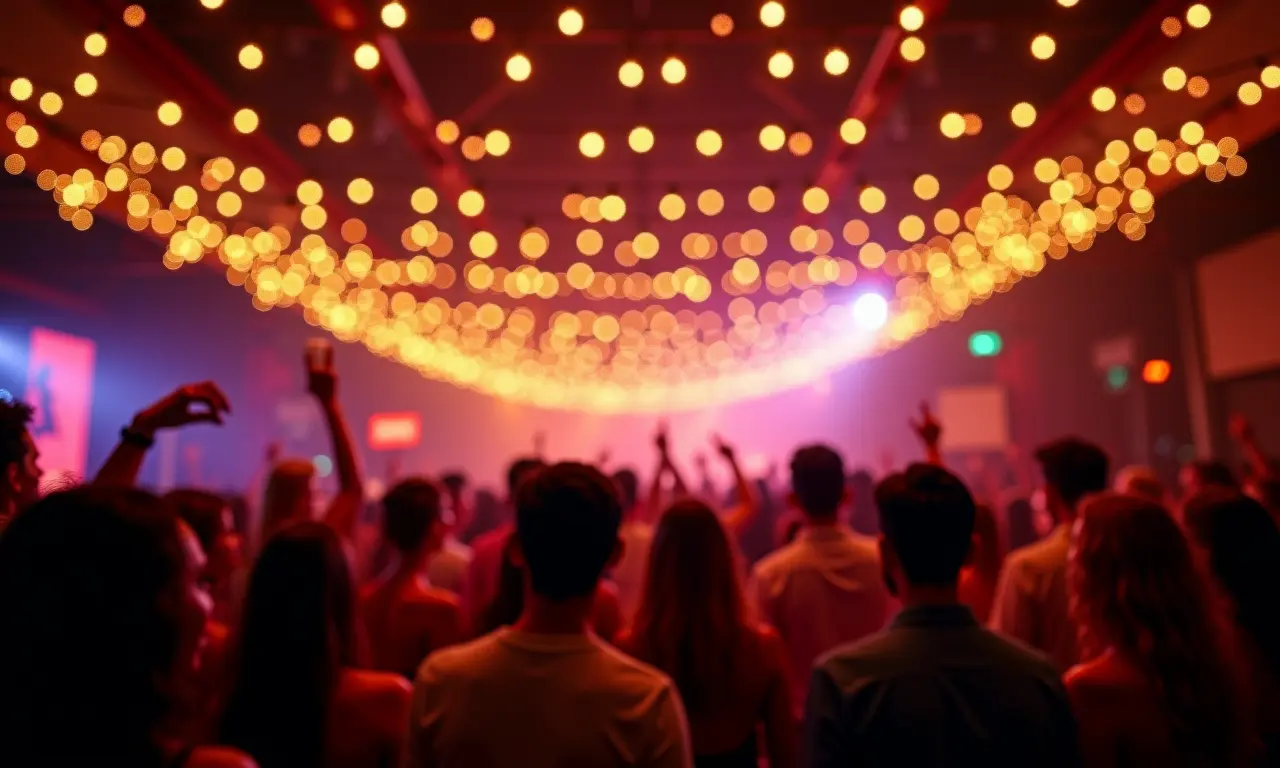 Decoração de festa com pisca-pisca.