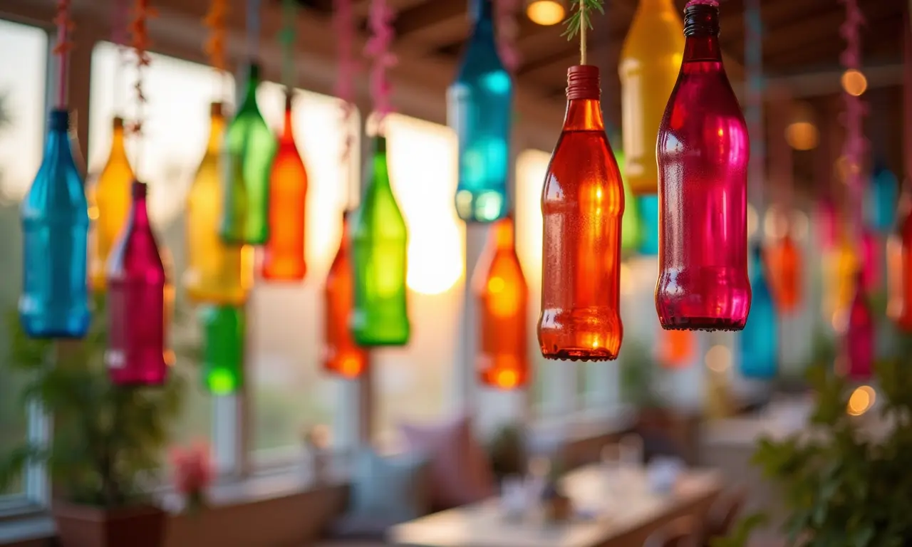 Decoração de festas temáticas feita com garrafas PET recicladas.