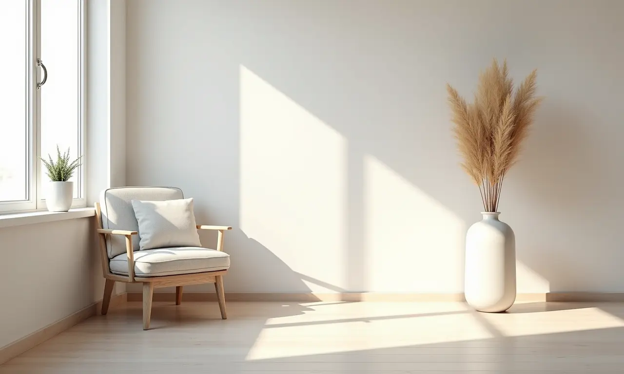 Decoração minimalista com poucos objetos cuidadosamente selecionados.