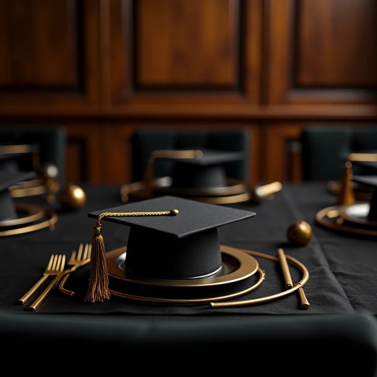 Decoração preta e dourada para formatura de Direito