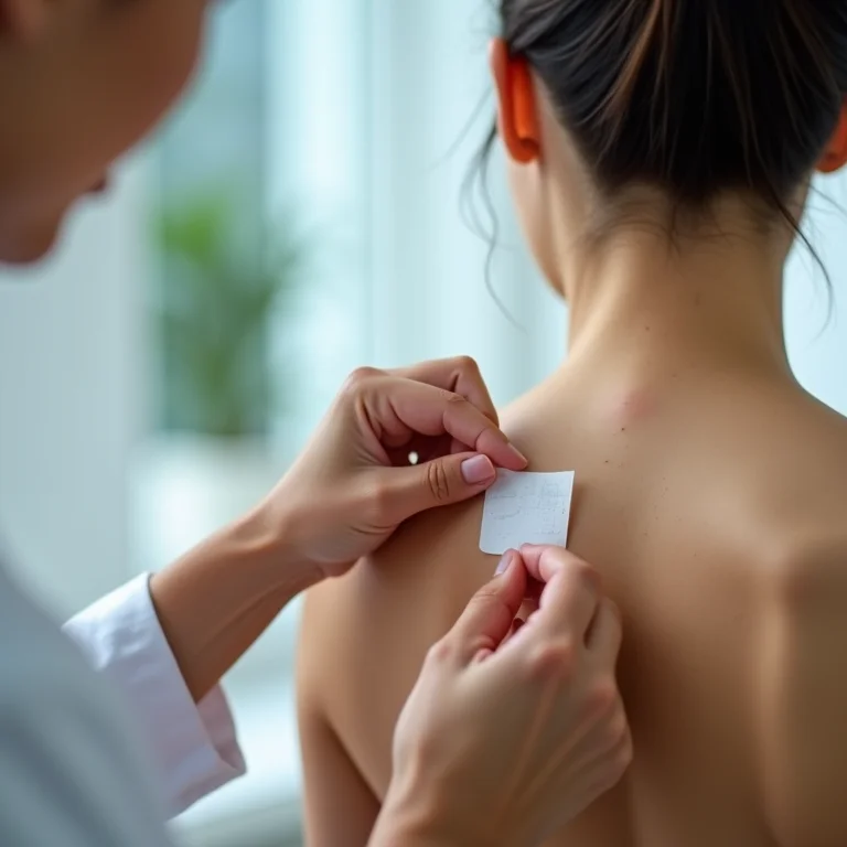 Dermatologista realizando teste de contato