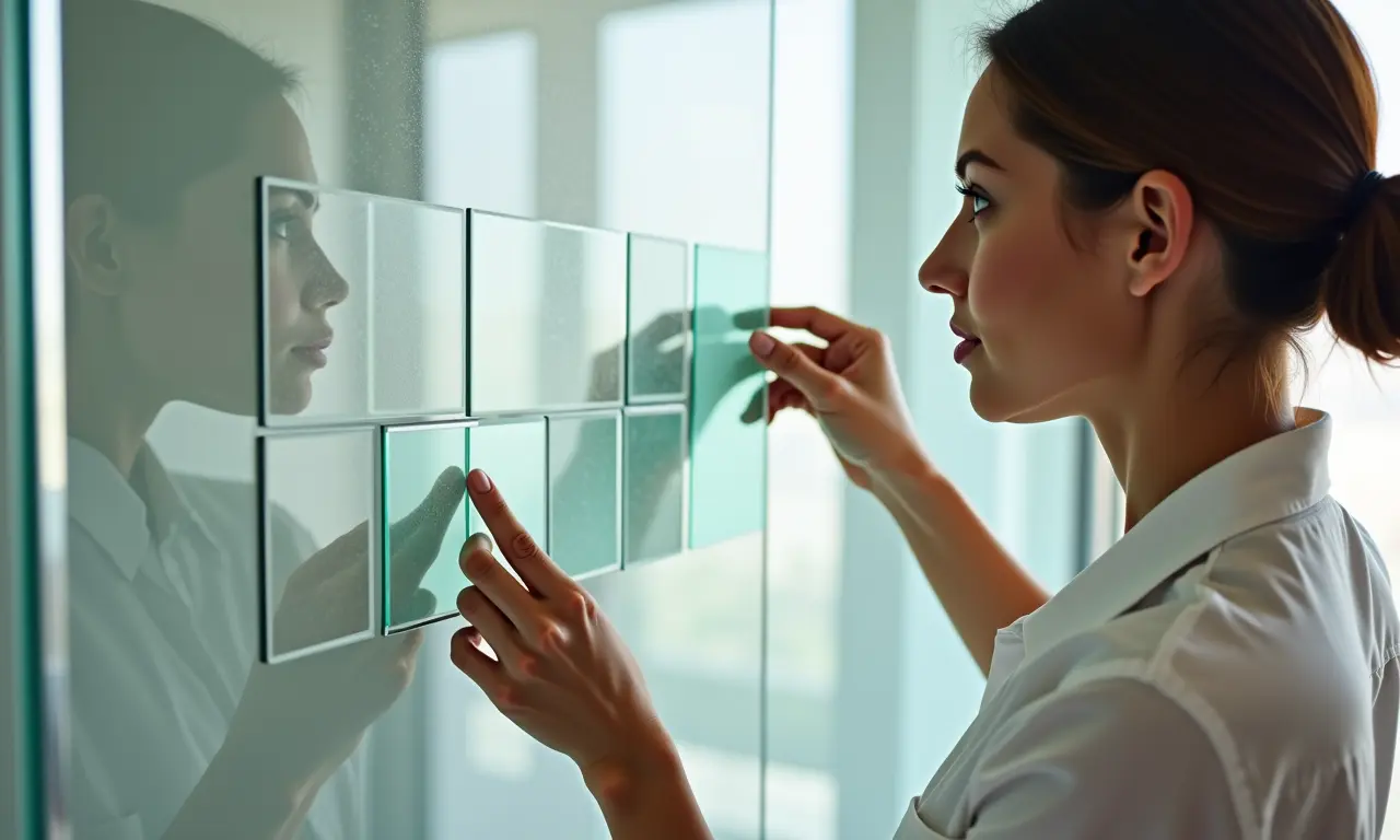 Designer de banheiros escolhendo o vidro ideal para um box até o teto.