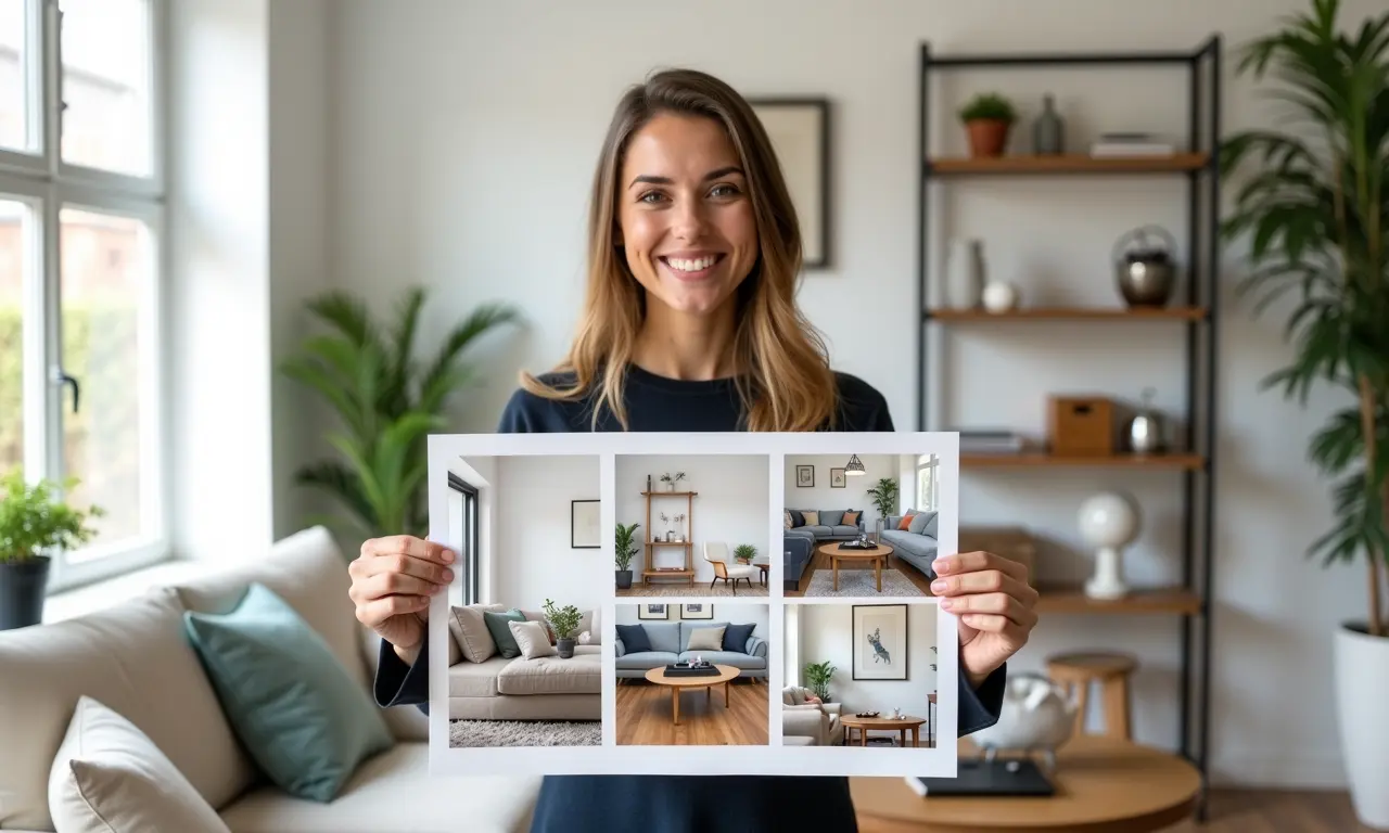 Designer de interiores apresentando moodboards com diferentes estilos de decoração.