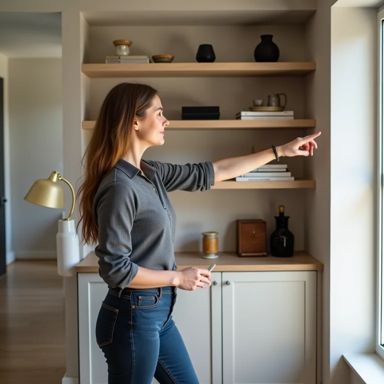 Designer de interiores dando dicas sobre prateleiras