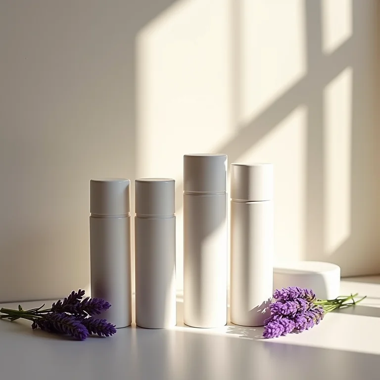 Desodorantes naturais com aromas de lavanda e camomila.