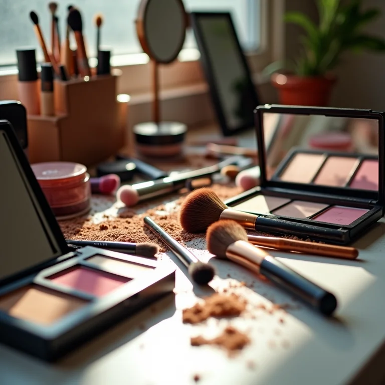 Desorganização em um estúdio de maquiagem