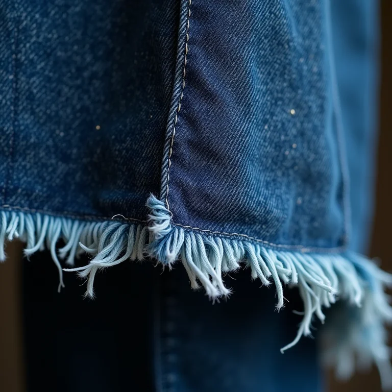 Detalhe da barra desfiada de uma calça jeans