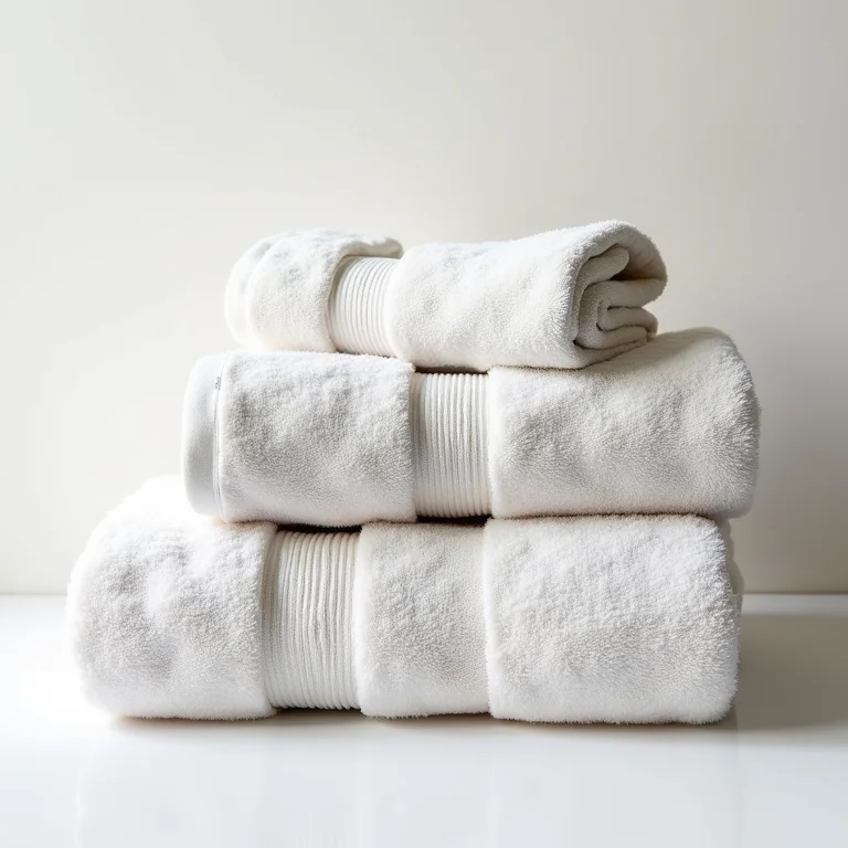 Detalhe da gramatura em diferentes tipos de toalhas de banho.