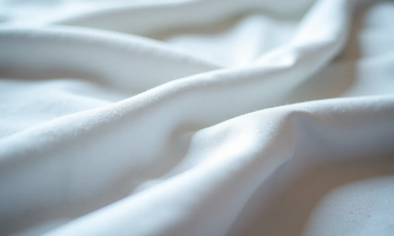 Detalhe de tecido com alta contagem de fios, destacando sua qualidade e maciez.