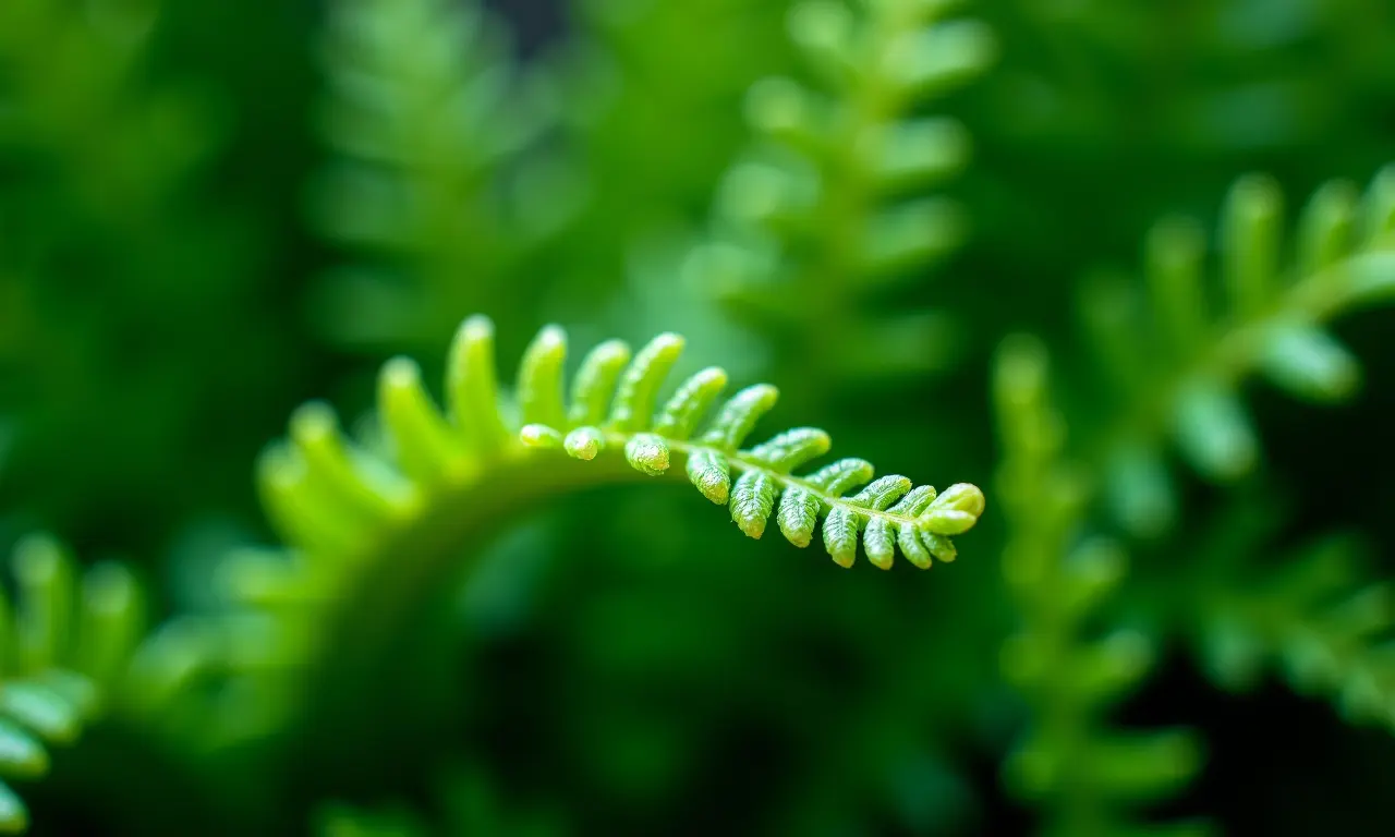 Detalhe do material e acabamento de uma samambaia artificial de alta qualidade.