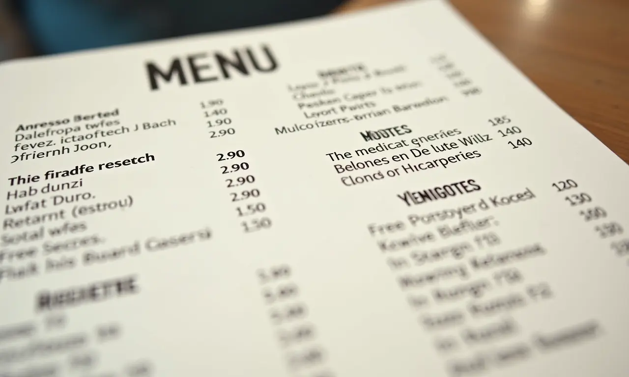 Detalhe do menu de restaurante na beira mar de Fortaleza mostrando os preços.