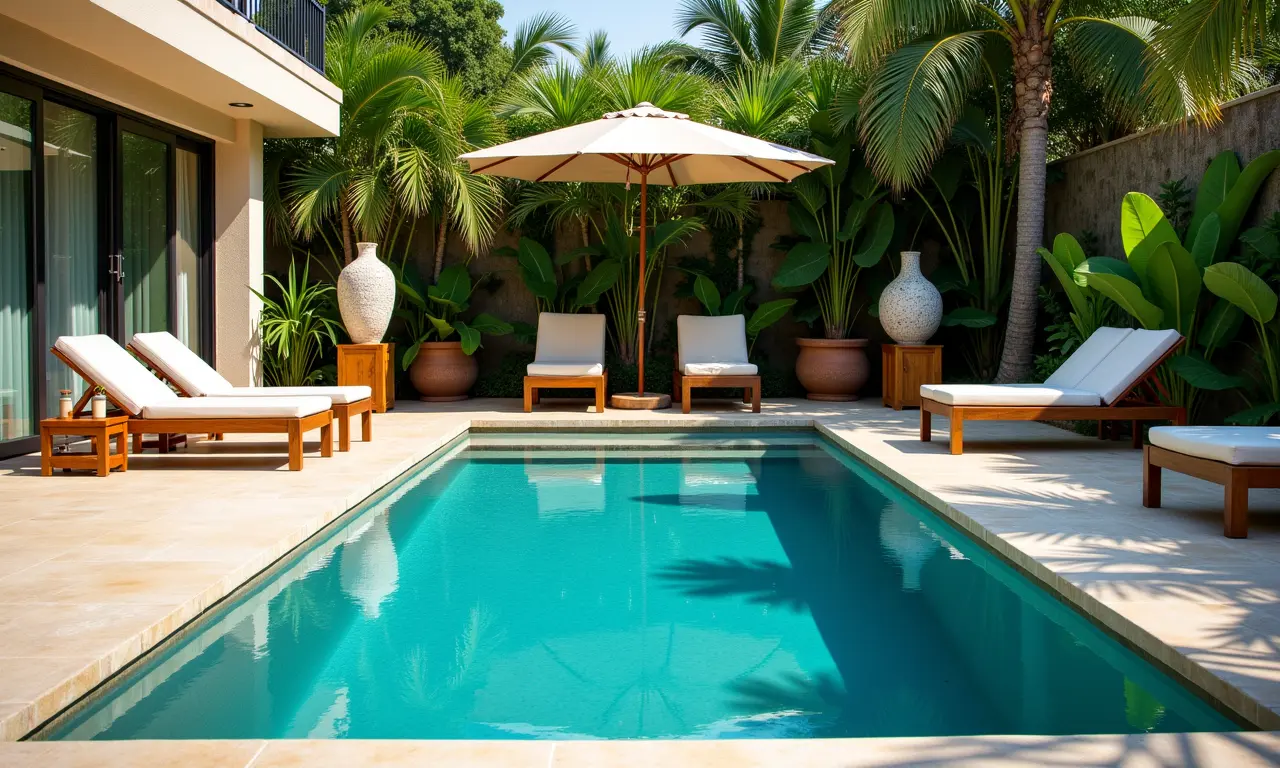 Detalhes decorativos que contam história na piscina.