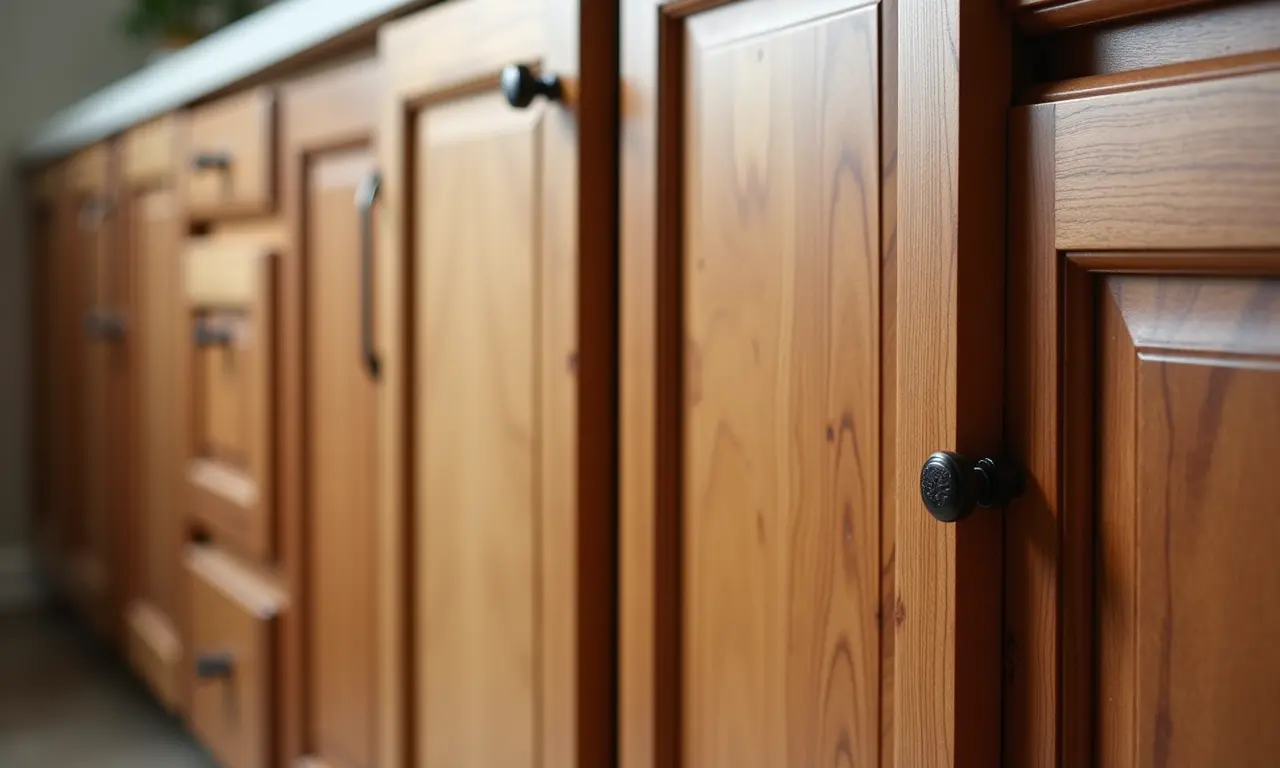 Detalhes dos diferentes tipos de madeira para armários de cozinha.