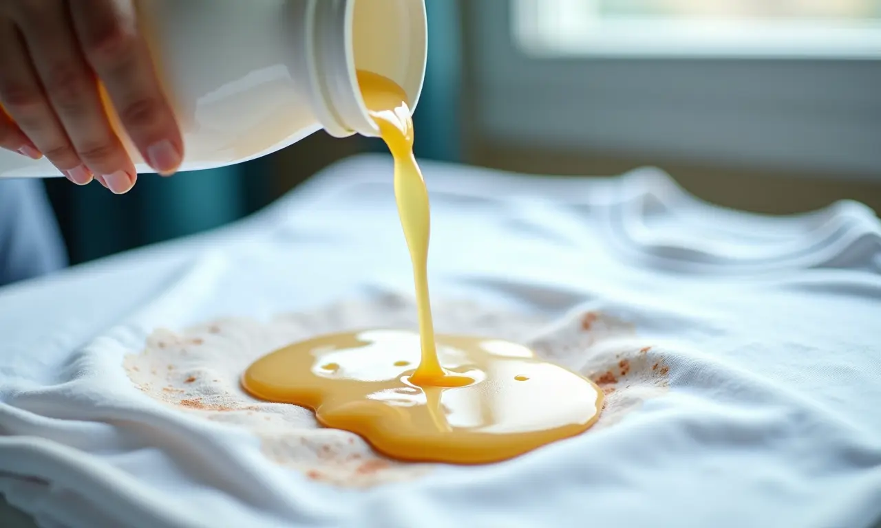 Detergente enzimático sendo usado em camisa manchada.