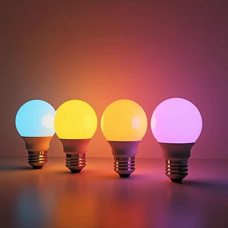 Diferentes lâmpadas com temperaturas de cor variadas
