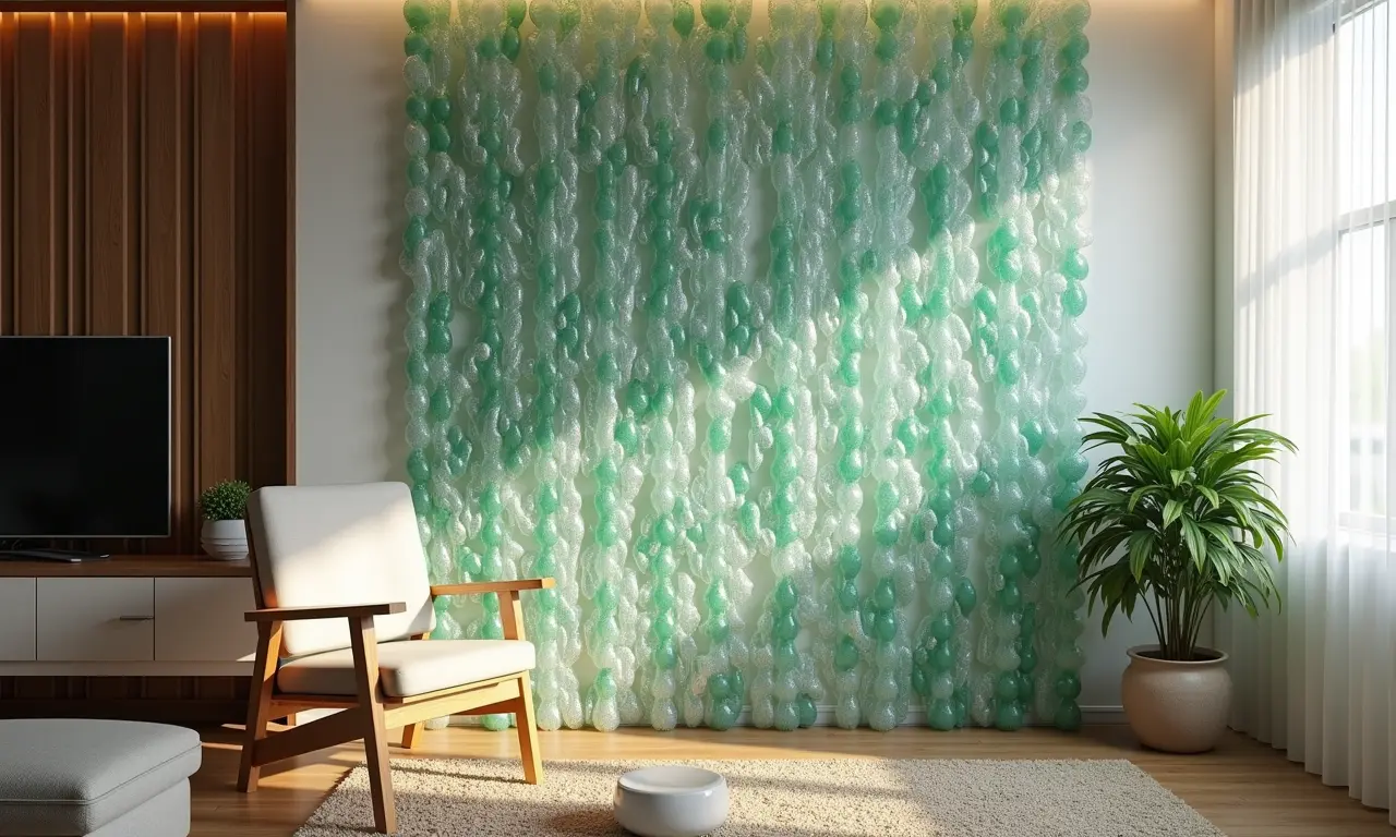 Divisória de ambiente original feita com garrafas PET.