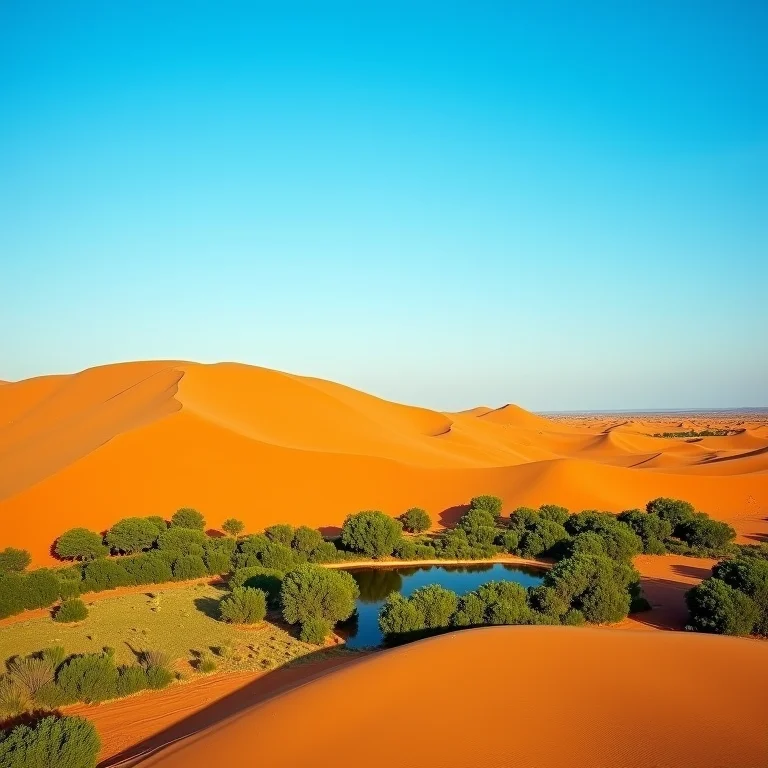 Dunas douradas do Jalapão contrastando com o azul do céu e a vegetação exuberante.