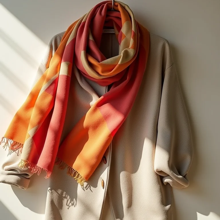 Echarpe colorida adicionando cor a uma roupa neutra