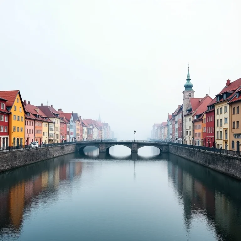 Edifícios coloridos ao longo do rio Oder em Wroclaw com pontes conectando as ilhas