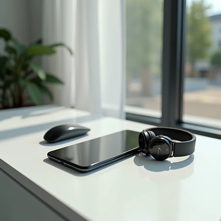 Eletrônicos modernos em uma mesa minimalista