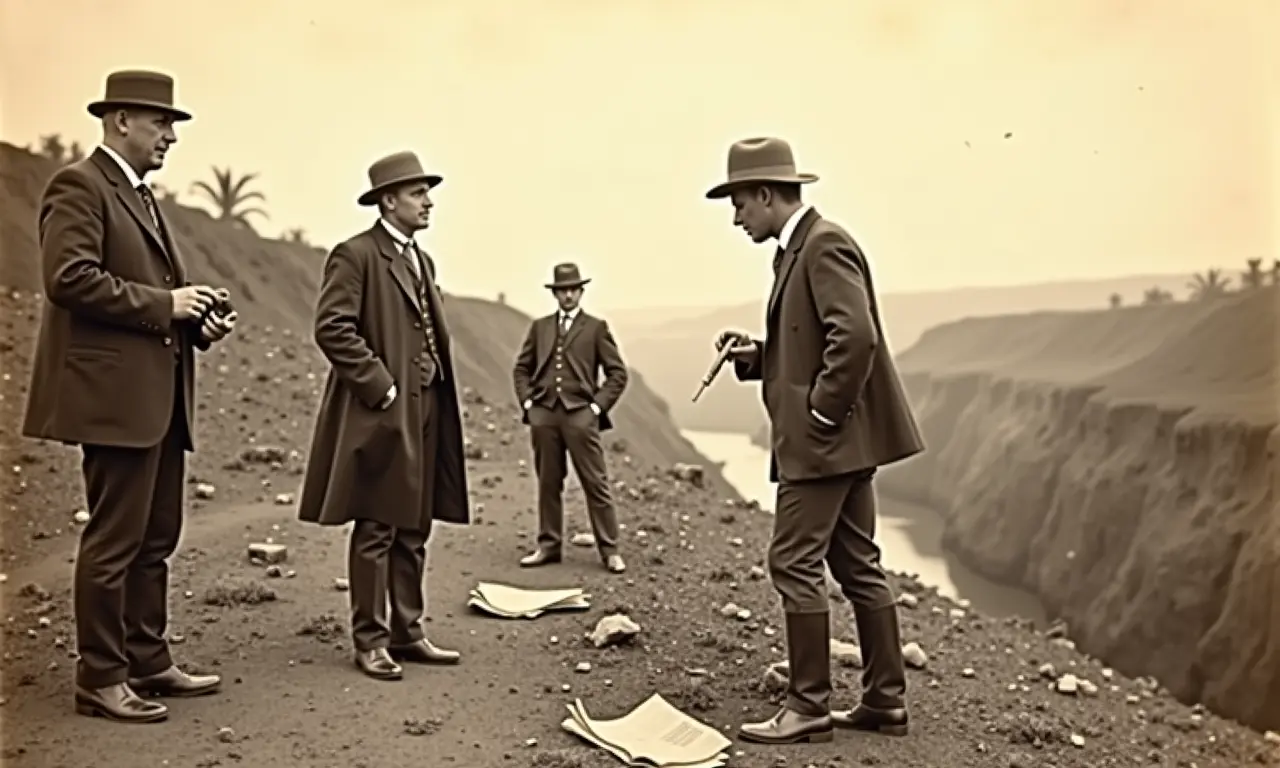 Engenheiros franceses inspecionando o Canal do Panamá no século XIX.