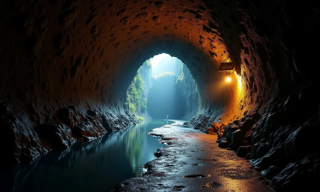 Entrada da Mina da Passagem em Ouro Preto, com túnel escuro.
