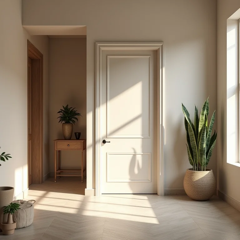 Entrada de casa impessoal e sem toques pessoais.