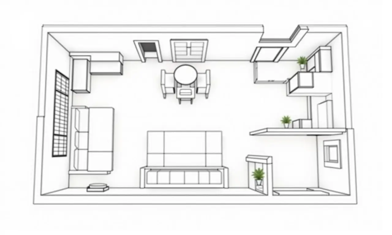 Esboço de planejamento inteligente para apartamento pequeno.