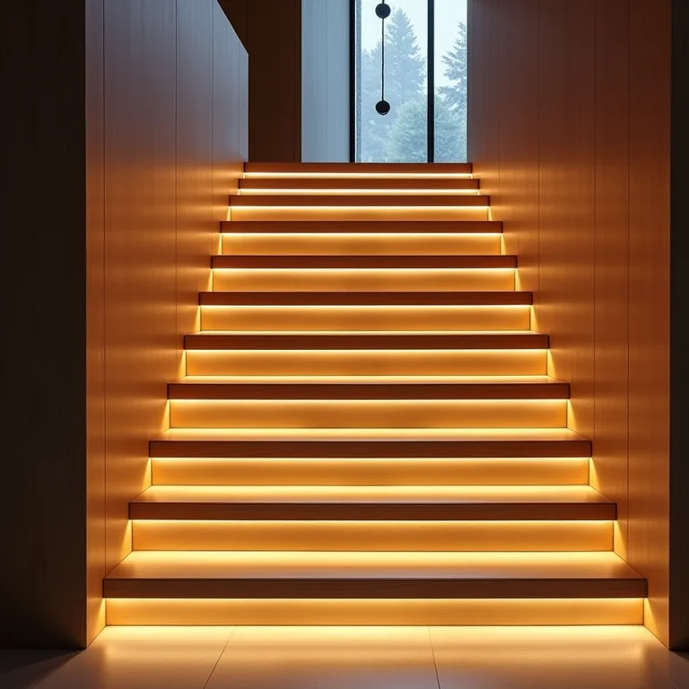 Escada moderna iluminada com fitas de LED