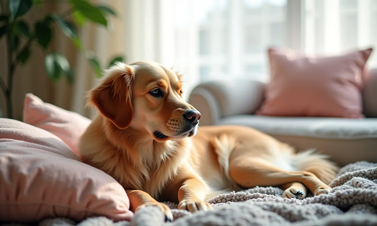 Espaço de relaxamento para pets com almofadas e mantas macias.