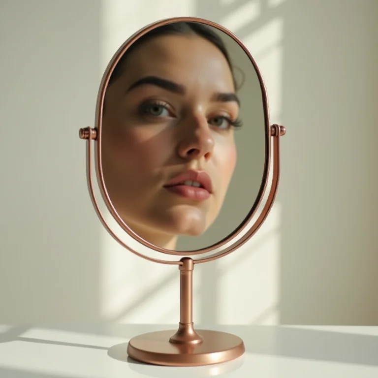 Espelho mal posicionado em estúdio de maquiagem.