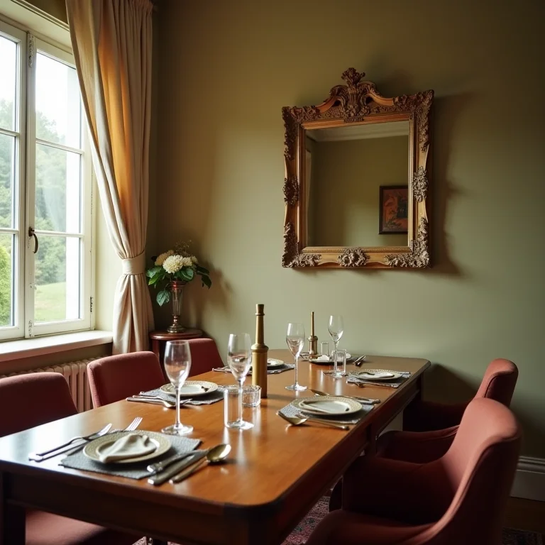 Espelho pequeno e mal posicionado em sala de jantar
