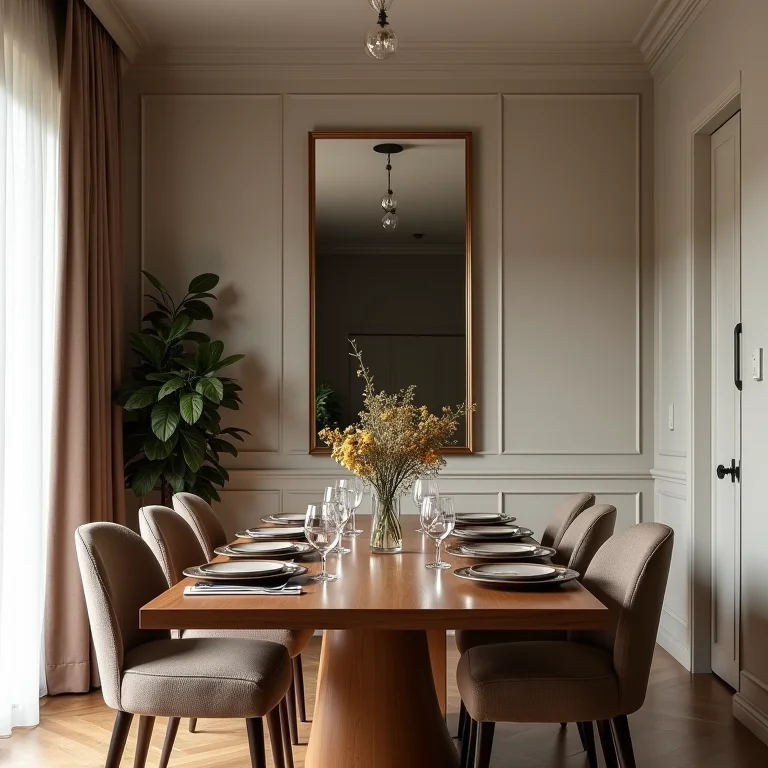 Espelho retangular em sala de jantar pequena