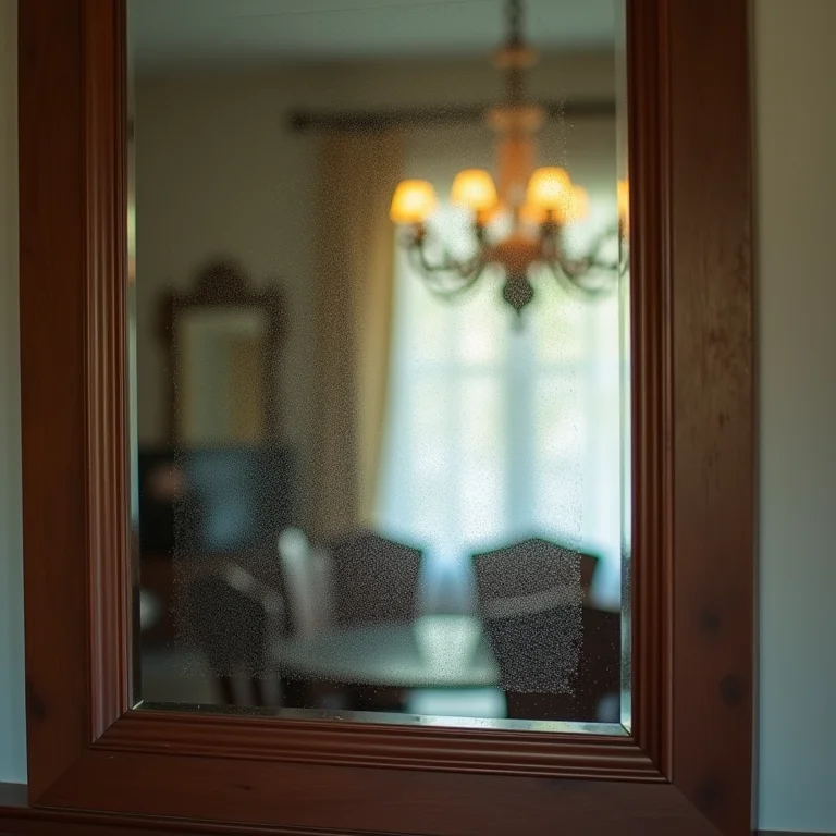 Espelho sujo em sala de jantar