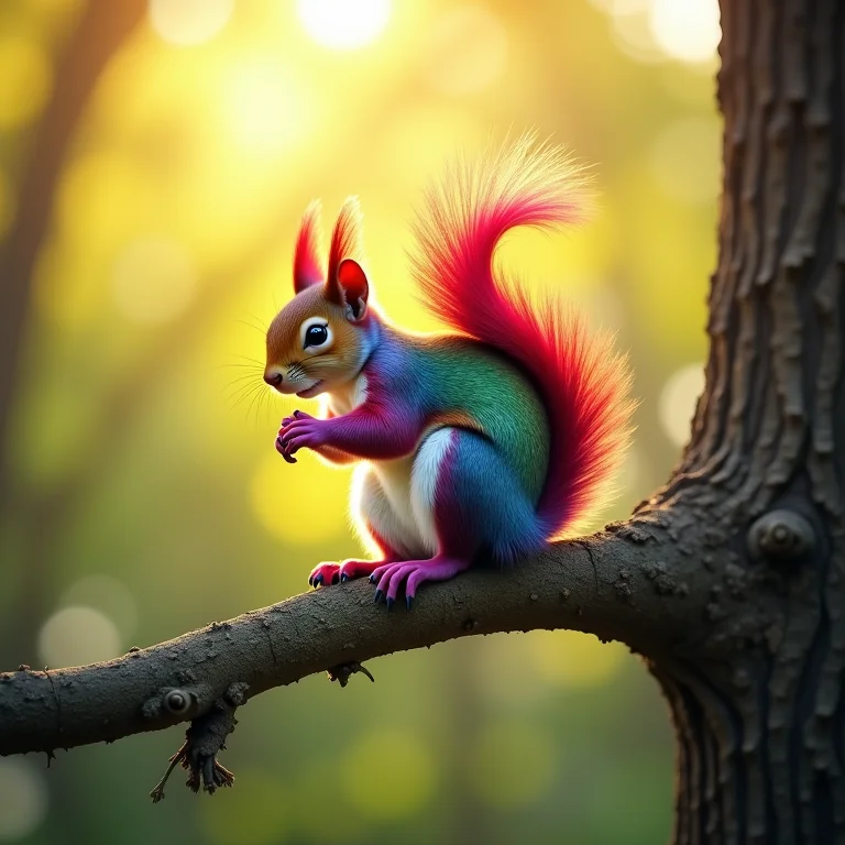 Esquilo arco-íris com cores vibrantes.