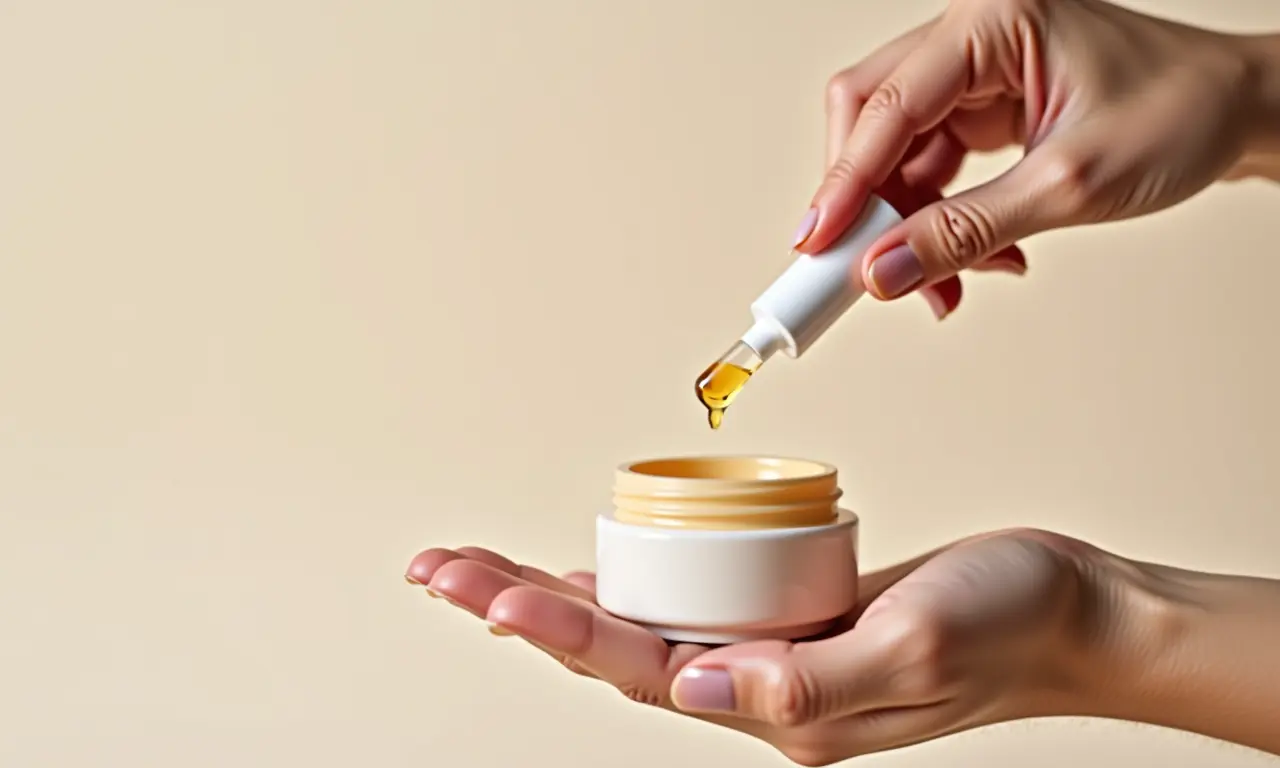 Essência facial potencializando outros produtos de skincare.