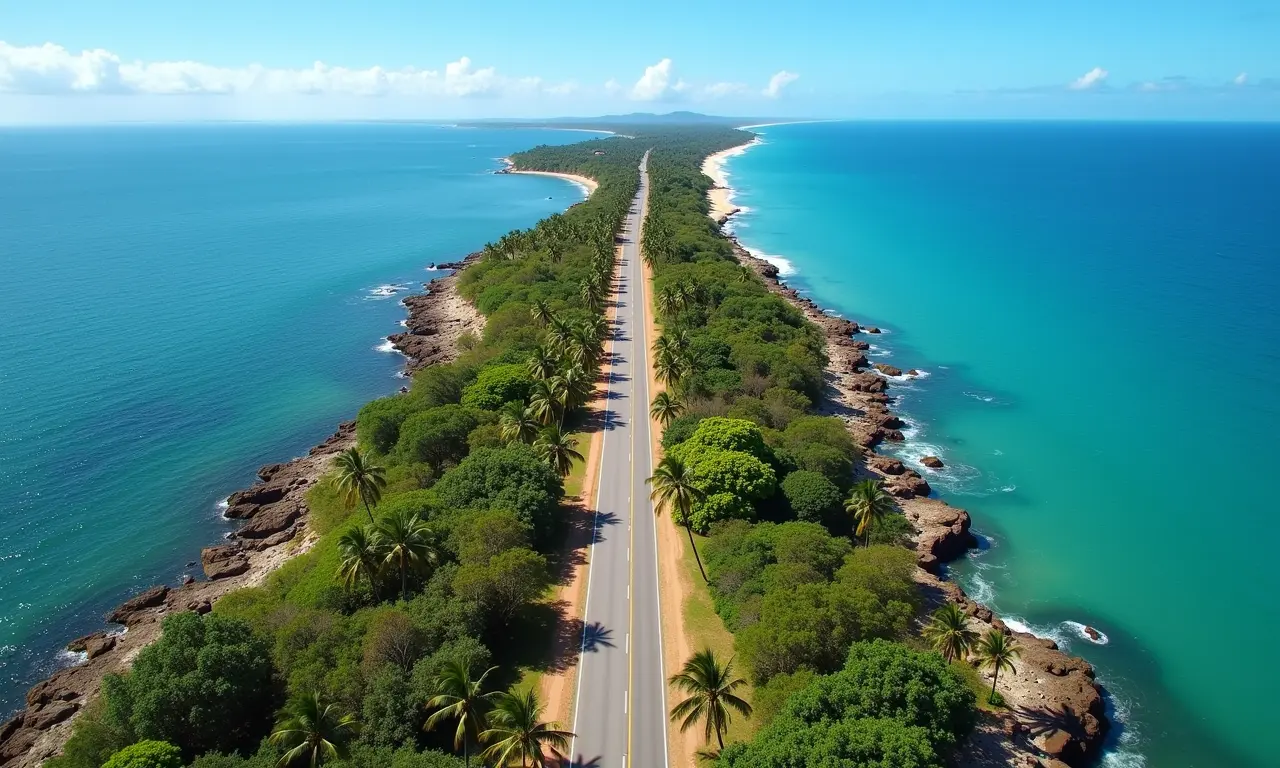 Estrada costeira de Porto Seguro para Trancoso, Bahia.
