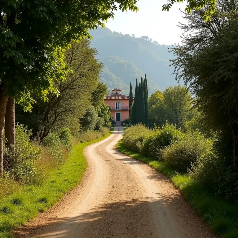 Estrada de terra levando a pousada charmosa