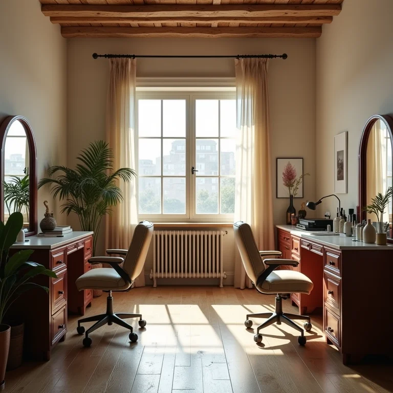 Estúdio de maquiagem com design de interiores inadequado