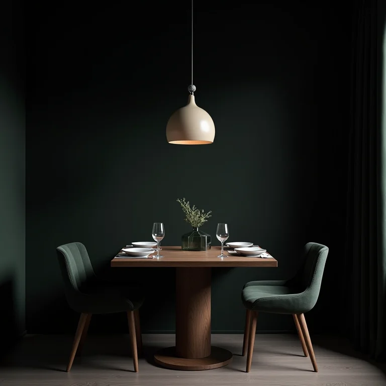 Excesso de cores escuras em uma sala de jantar pequena