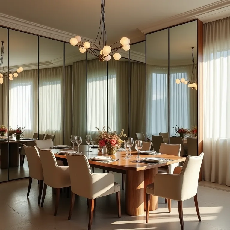 Excesso de reflexos em sala de jantar com muitos espelhos.