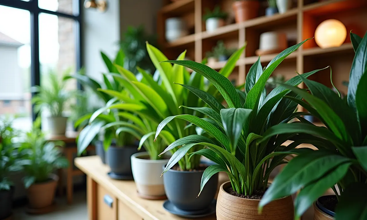 Exposição de plantas artificiais de uma marca brasileira em uma loja de decoração.