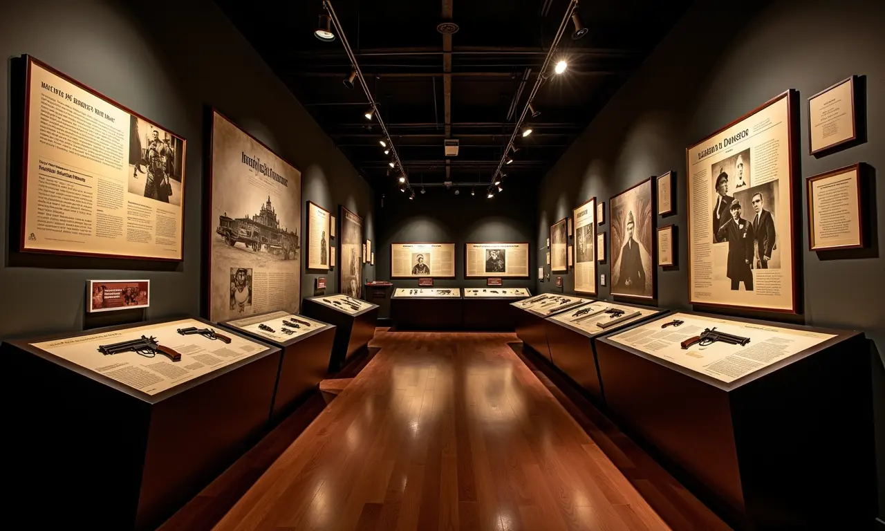 Exposição no Museu da Máfia em Las Vegas com artefatos históricos.